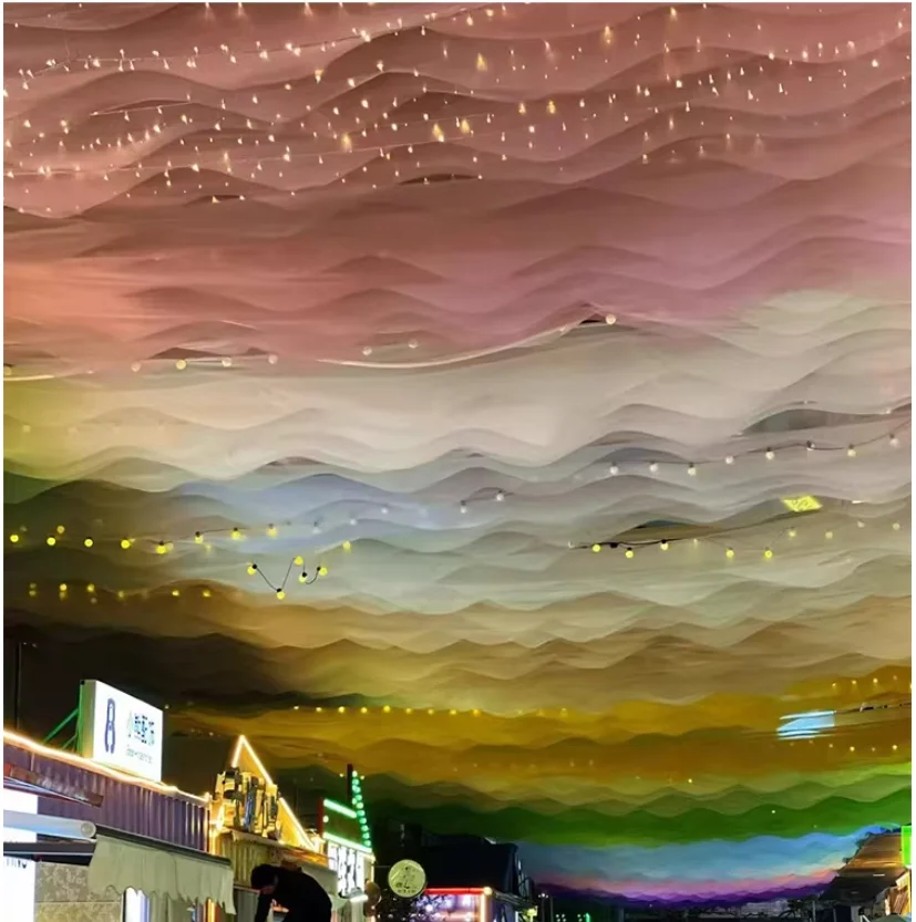 Colorful Wave-Shaped Ceiling Drapes Wind-Moved Outdoor Courtyard Sunshade Homestay Restaurant Scenic Area Top Decoration Cloth