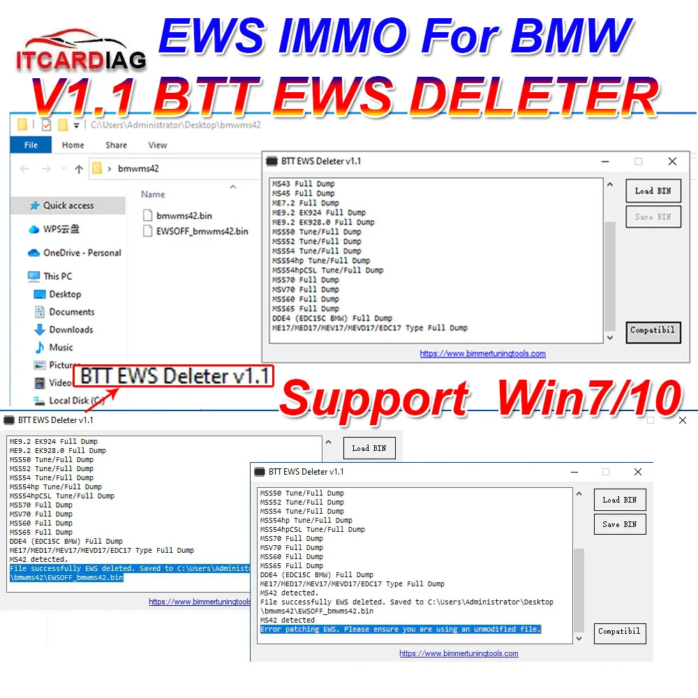 BTT EWS DELETER V1.1 for BMW IMMO OFF BTT EWS DELETE Support MS41 MS42 MS43 MS45 ME7.2 ME9.2 MSS54 ME17/MED17/MEV17/MEVD17/EDC17