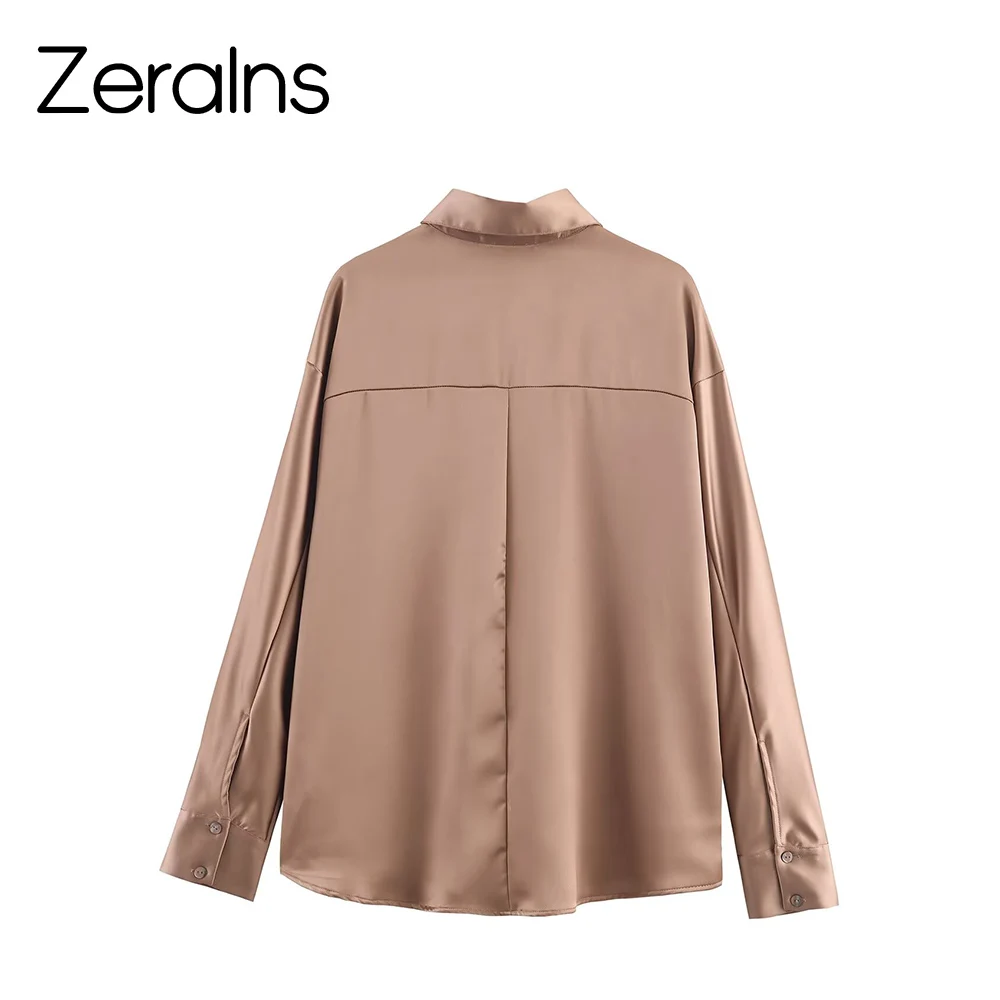 ZERAINS 2025 Autumn New Silk Satin Shirt with Women's Design Sense niche retro fashion loose temperament shirt