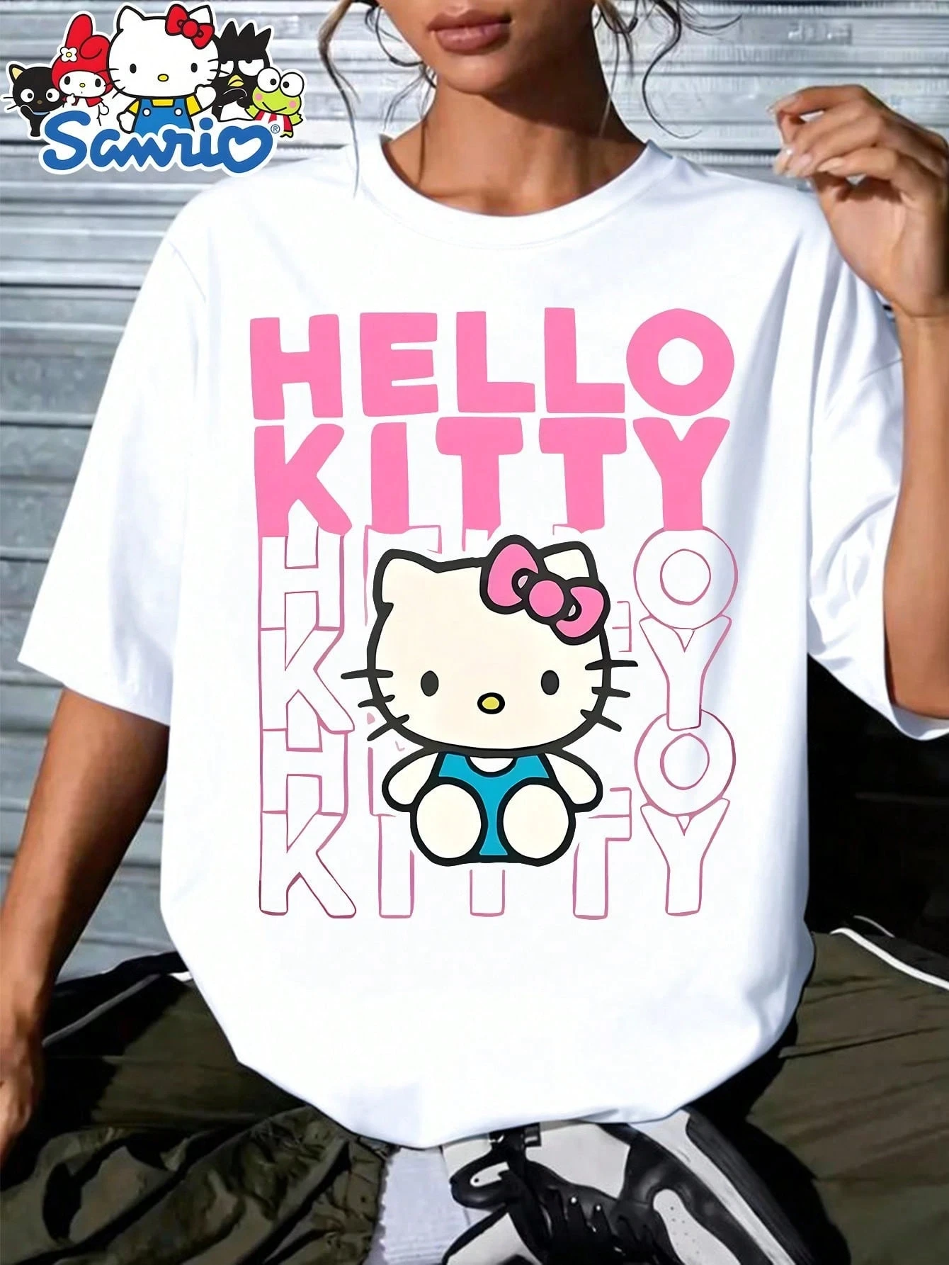 2026 Sanrio Hello Kitty Women's T-shirt Pink Letter Kitty Pattern Short Sleeve Summer Comfortable Casual Top