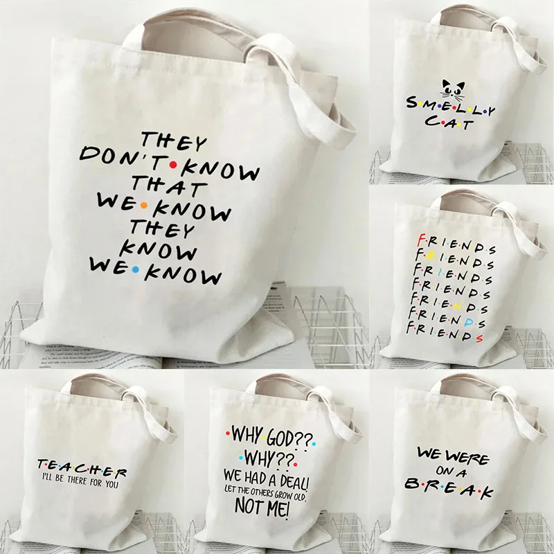 Canvas Tote Bag Student Friends TV Show Letter Printing Shopping Bag Women Graphic Casual Handbag Side Bag Ladies Shoulder Bag #1