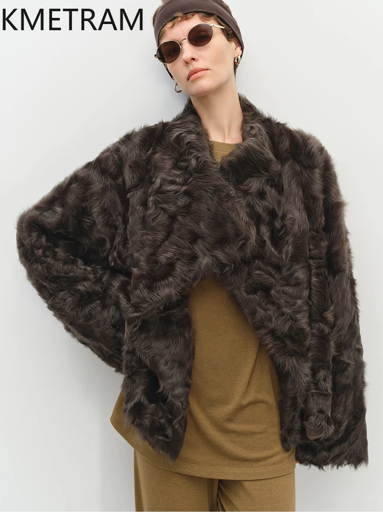내추럴 샤오후 양털 양피 양면 퍼 재킷 여성 라펠 리얼 퍼 코트 2025 겨울 의류 럭셔리 퍼리 재킷
