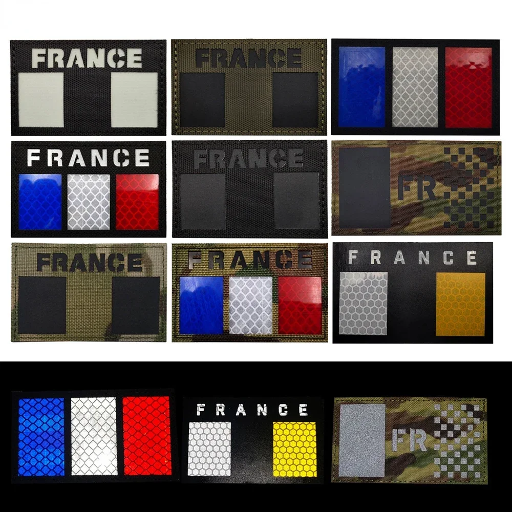 France Flag Embroidered Patches French Emblem IR Infrared Reflective Tactical Badge Armband For Bag Cap Hook&Loop Patch