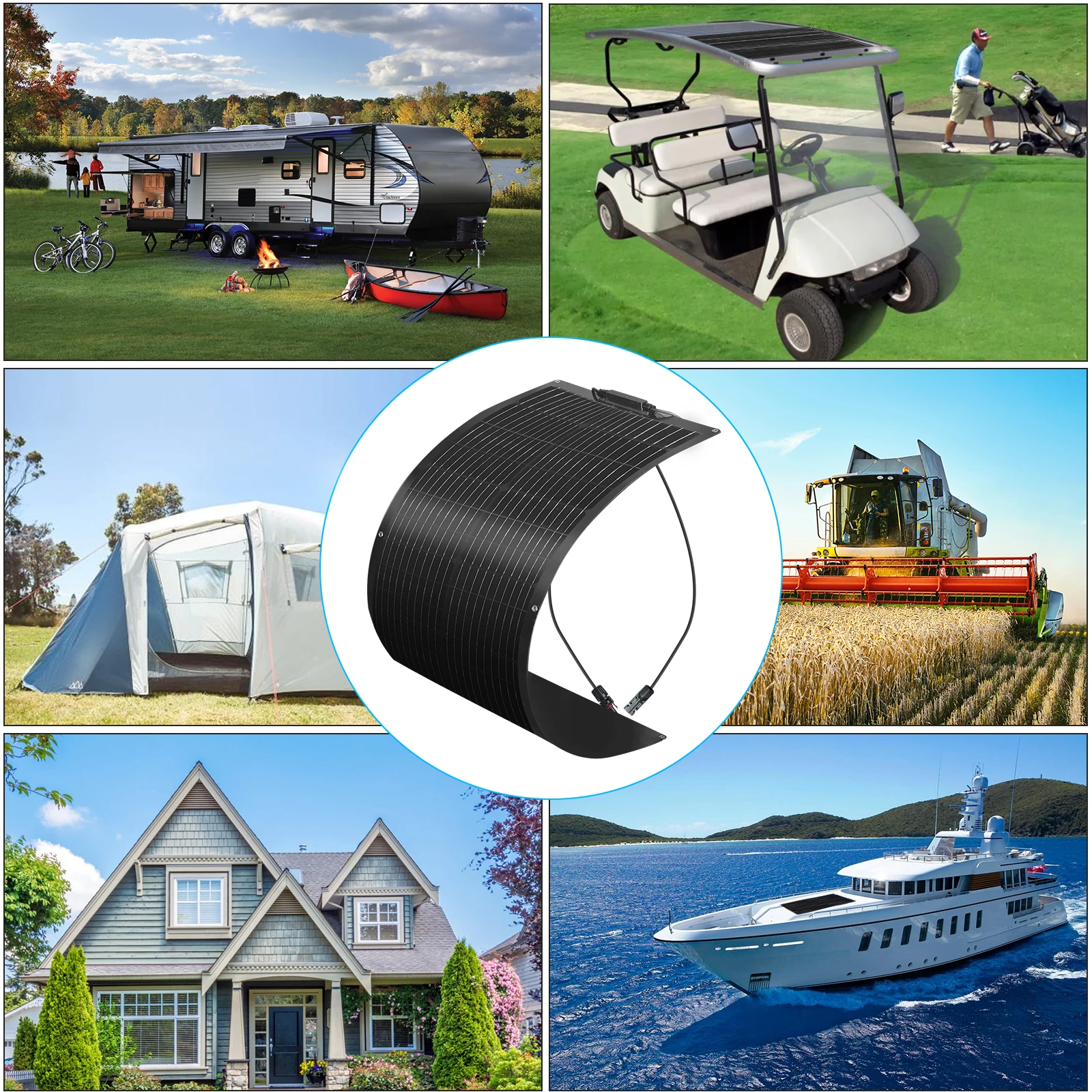 Panel Solar System Kit 150W Monocrystalline Flexible Solar Panel for 12V System Slim Thin Lightweight Bendable Charger Solar Panel with 0.9M Cable PV Connector for RV Boat Trailer Camper Van Off-Grid