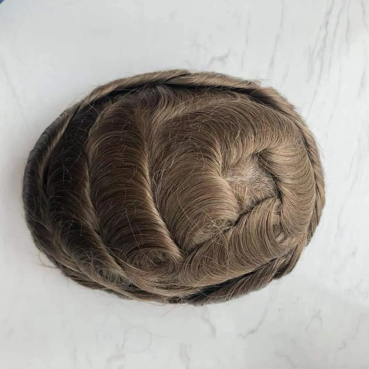 Rambut manusia pria Toupee gelap krem pirang rambut Eropa kepadatan cahaya sistem pengganti rambut untuk pria Ultra tipis PU dasar Toupee