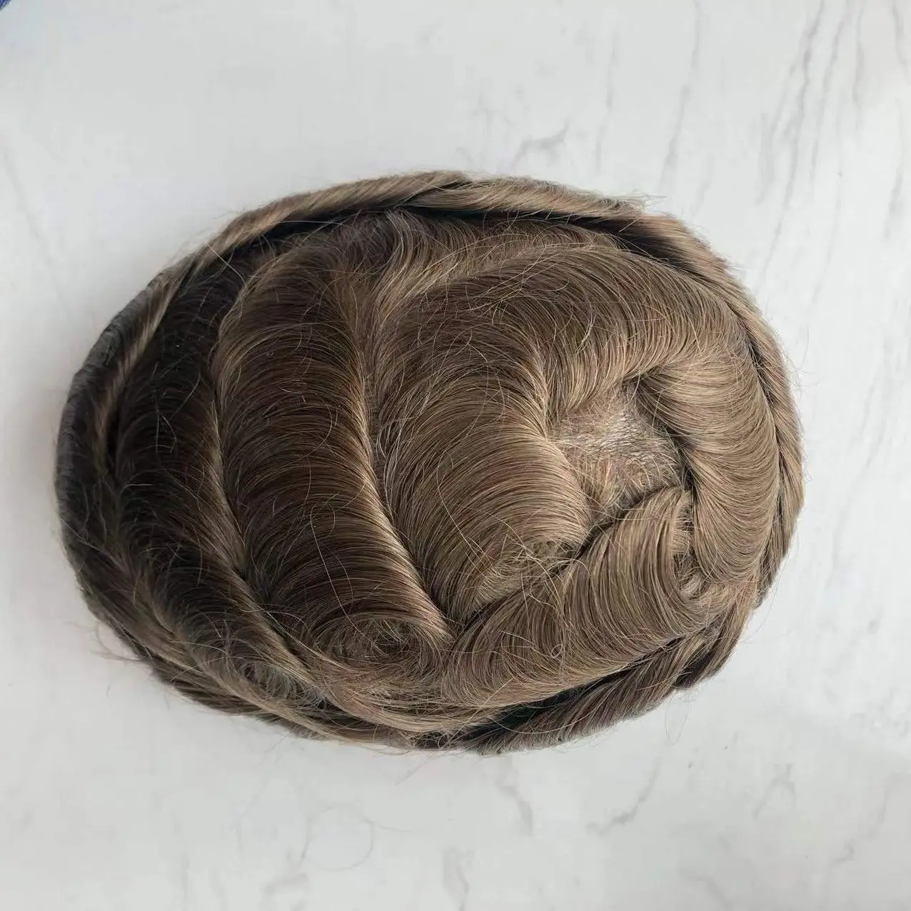 Wig rambut palsu pria, ultra-tipis kulit Super alami garis rambut manusia untuk pengganti rambut pria mudah dipasang prostesis kapiler