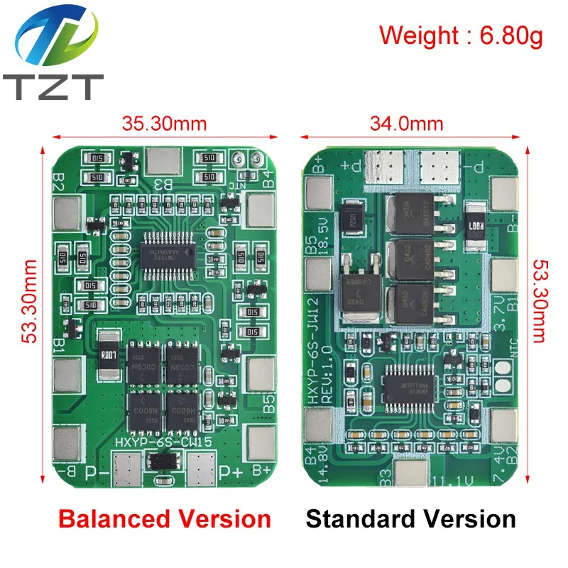 DIYTZT 6S 22.2V 25.2V 14A 20A 18650 Li-ion Lithium Battery Charger Protection Board with Balanced PCB BMS 6 Pack Cells Module