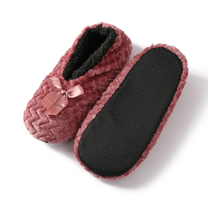 Women Home Slippers Winter Warm Indoor Shoes Comfortable Soft Plush Ladies House Slip On Bow Cotton Female Furry Flat Slippers