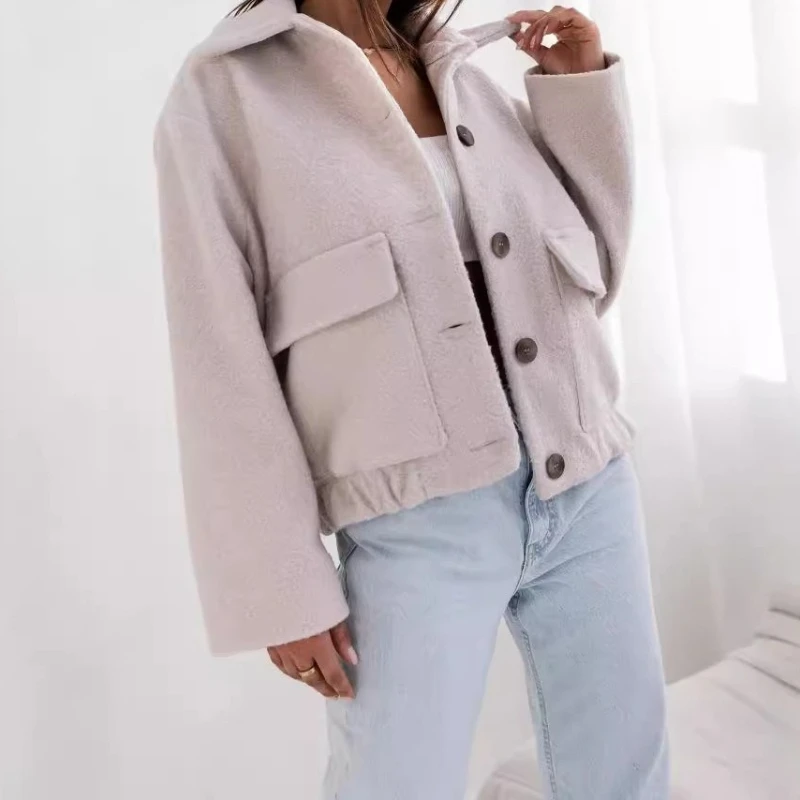 2025 Autumn and Winter Fashion Solid Color Pocket Single-breasted Women's Jacket Street Wind Coat