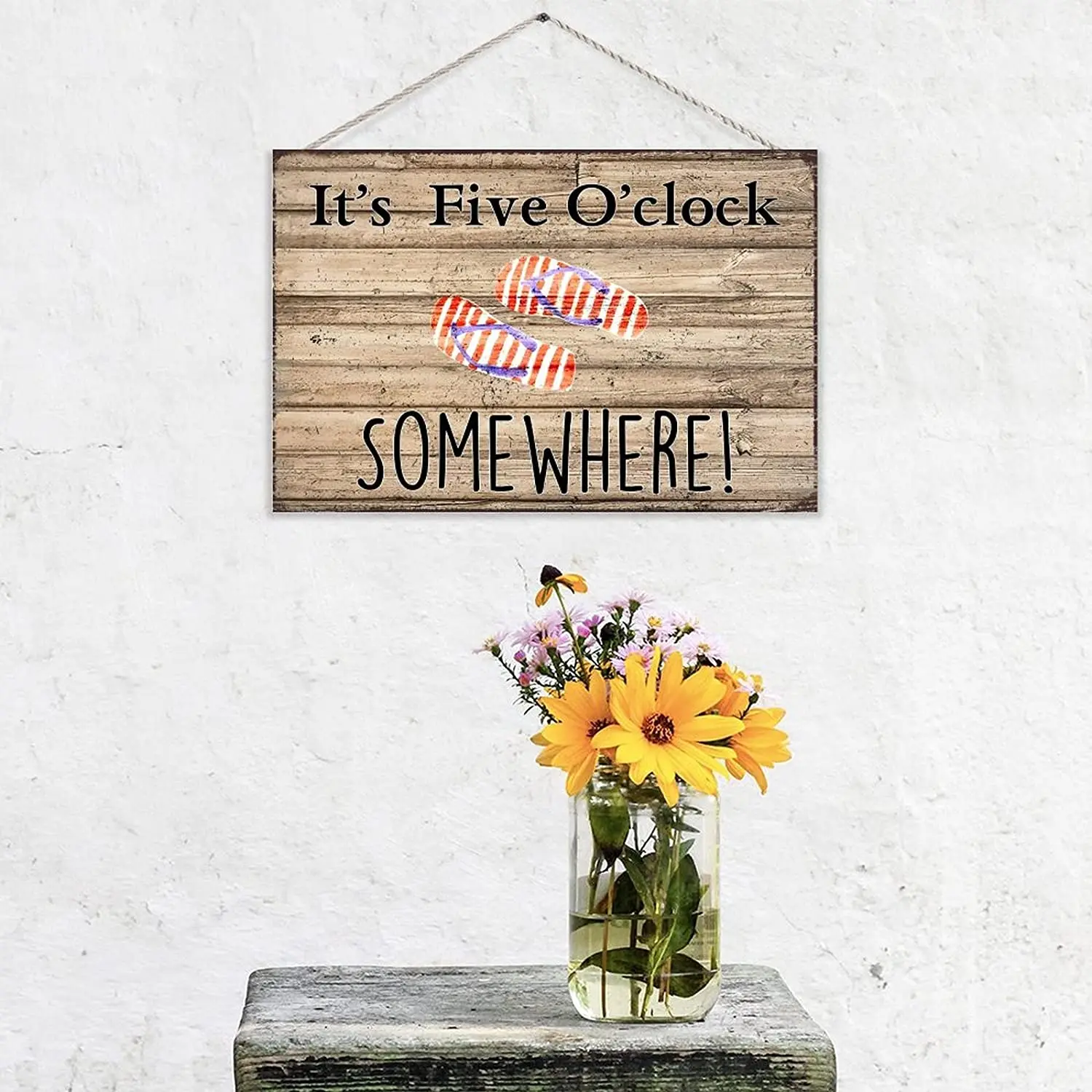 It'S 5 O'Clock Somewhere Flip Flops Sign | Farmhouse Bar Decor | Man Cave Gift Ideas | Wood Signs Sayings | Fathers Day