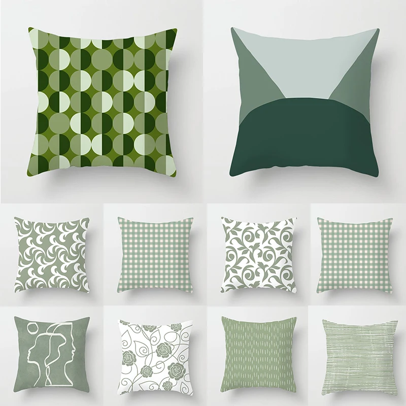 Simple Small Fresh Geometric Pillowcase Sweet Mint Green Print Cushion Covers Fashion 45*45cm Decorative Throw Pillows Case