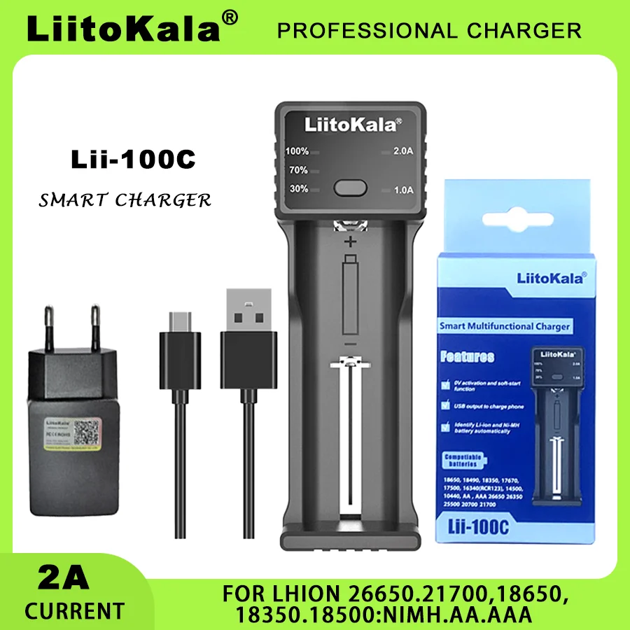 Liitokala Lii-202 Lii-100C 1.2V 3.85V 3.7V 3.2V 18650 18350 18500 21700 26700 26650  NiMH Rechargeable Lithium-Battery Charger