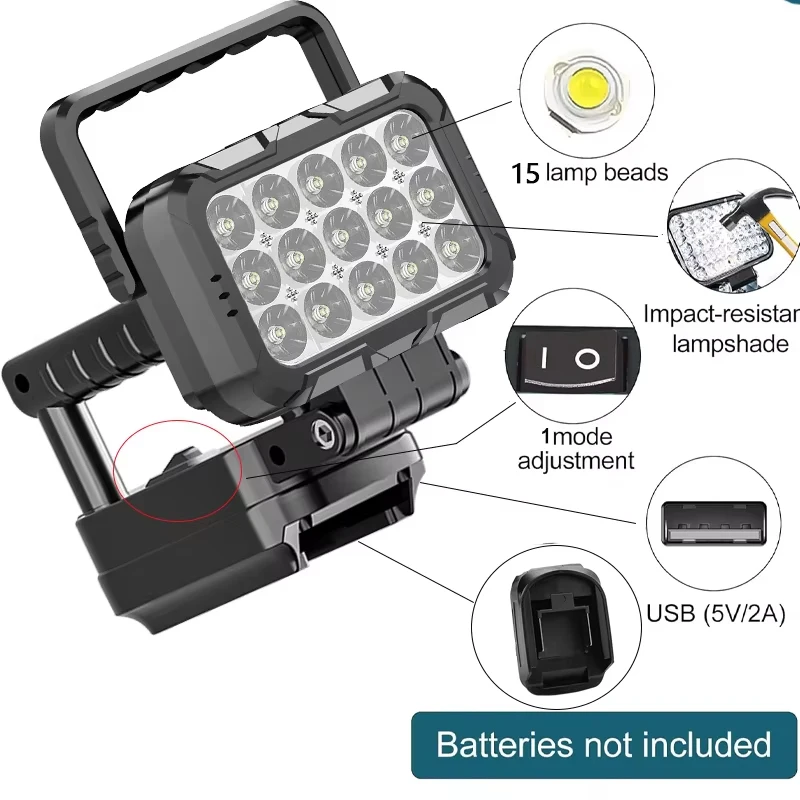 Carry Handles Work Light for Makita 18V Battery  Portable LED Lamp Cordless floodlight with USB  Charging Port