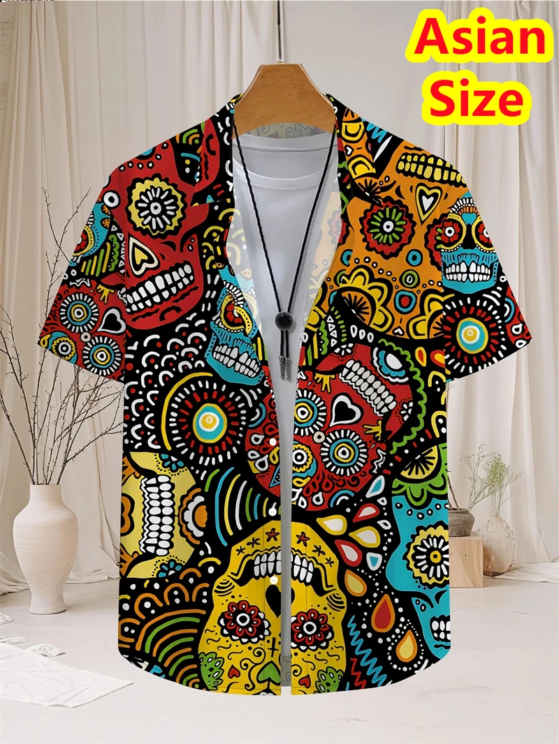 

Abstract Men's Shirts Streetwear Beach Male Shirt Short Sleeve Cool Skull 3d Hawaiian Shirt Man 2025 New Tops Women Hip Hop Tops