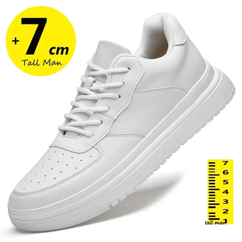 

Genuine Leather New Elevator Shoes Men Sneakers Summer Hidden Heels Heighening Shoes For Male Wedges 7CM Casual Height Shoes