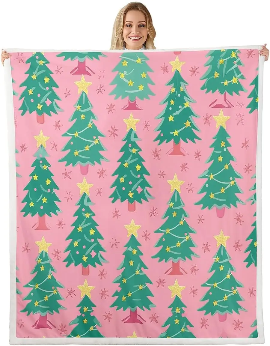 

Christmas Tree Sherpa Blanket Twin Merry Christmas Fleece Throw Blanket for Bed Sofa Couch Kids Xmas Theme Branches Botanic