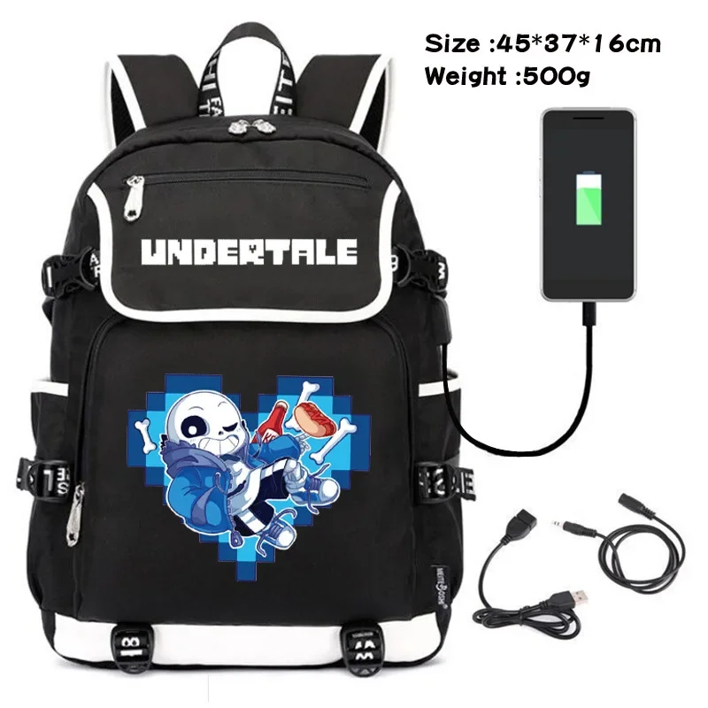 Undertale San Papyrus Canvas School Shoulder Bag Cosplay USB Port Backapck Laptop Travel Rucksack Gift