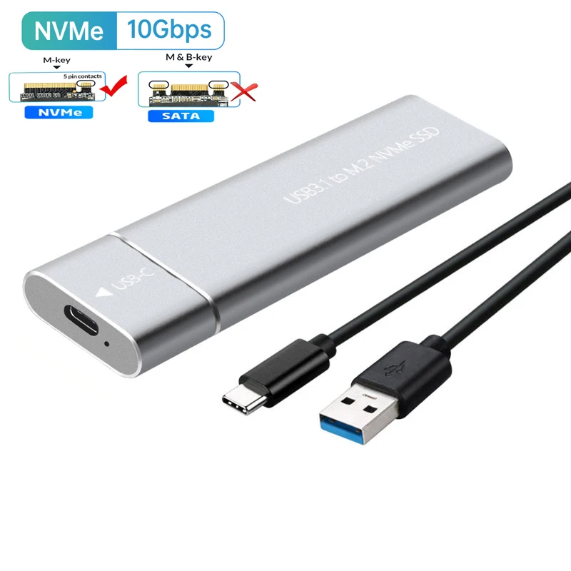 kebidu Dual Protocol M2 SSD-Gehäuse M.2 NVMe SATA SSD-Gehäuseadapter 10 Gbit/s USB 3.1 Typ C externes Gehäuse unterstützt M- und B&M-Tasten 4