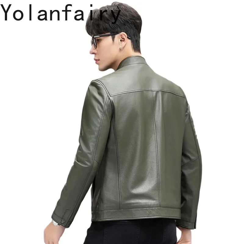 YOLANFARIY Genuine Leather Jacket Men Autumn Clothes Motorcycle Jackets Business Casual Coat Top Layer Cowhide Coats for Man