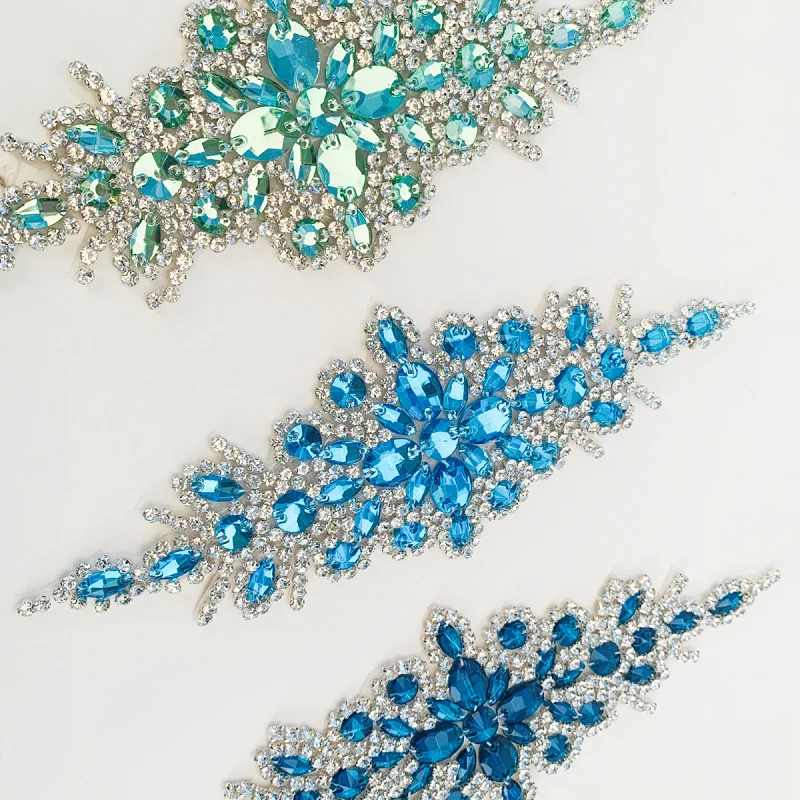 Handmade Crystal Beaded Rhinestone Applique Sew Rhinestones patch iron on beaded Applique for Dress Wedding Belt sewing clothing