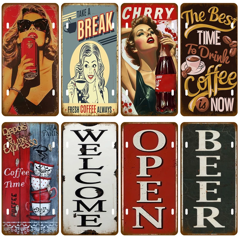 Cold Beer Wine Coffee Metal Signs Plate Plaque Vintage Tin Signs Home Decor For Man Cave Bar Pub Club Wall Painting Art Crafts