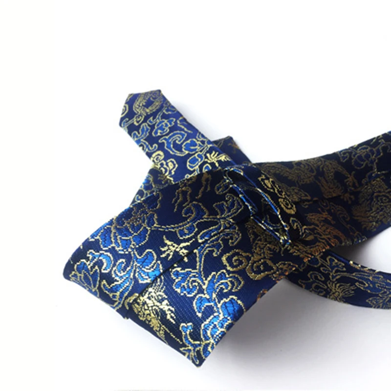 Special Design Red Yellow 8CM Chinese Dragon Pattern Brocade Fabric Men Necktie Party Wedding Gift Fashion Tie