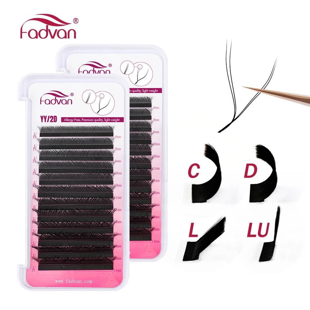 5/10 PCS Fadvan YY Shape Black Eyelashes Extensions Two Tip Lashes Premade Fan Lashes Faux Mink YY Lashes