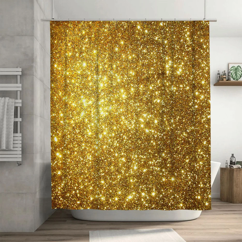 Luxury Gold Glitter Shower Curtain Sparkle Bathroom Decor Shiny Fabric Waterproof Home Accessory for Bathtub or Pool Area (Size: - view 3