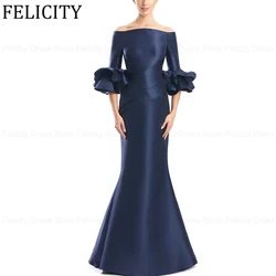 Simple Mother of the Bride/Groom Dresses 2024 Mermaid Off-The-Shoulder Wedding Guest Dresses Satin Pleated Party Evening Gowns