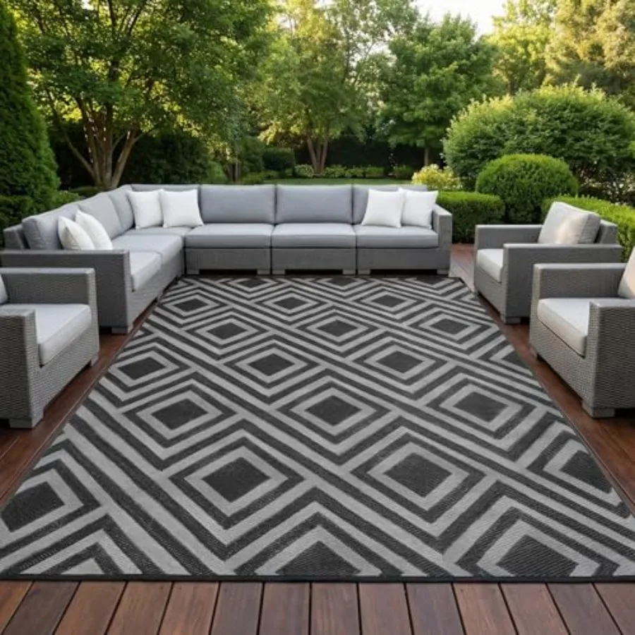 

Outdoor Rug Waterproof for Patio Decor, 9x12 ft Reversible Plastic Straw Rug Carpet, Camping Mat for Outdoor RV Backyard Deck B