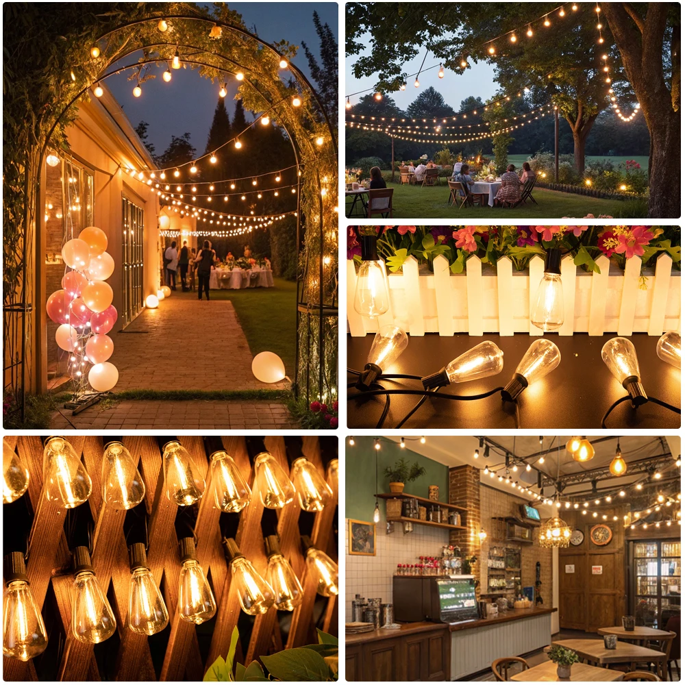 7.6M 17M 20M ST38 String Lights Outdoor Garland Low Voltage Light EU US PLUG Waterproof Shatterproof Outdoor Decoration Light
