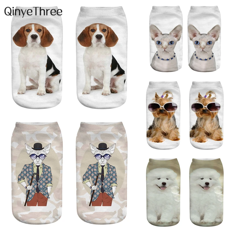 New Fashion Cute Dog 3D Printing Women Ankle Socks Happy Animal Art Puppy Hosiery Cool Dog Life Sokken Dropship