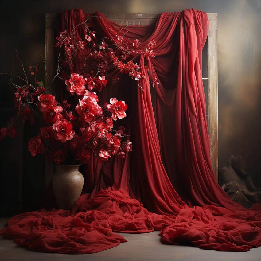 Mehofond Photography Background Romantic Red Curtain Window Adult Birthday Wedding Maternity Portrait Decor Backdrop Photo Studi