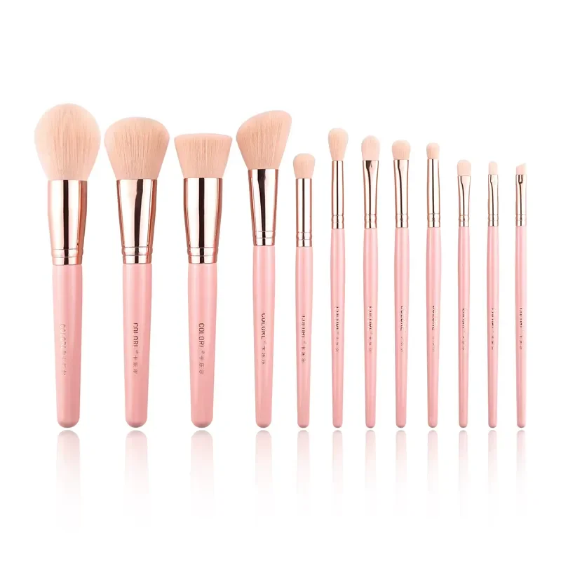 10pcs Pink Fan Makeup Brush Set Synthetic Hair with Stand Professional Cosmetic Tools Kit for Face Eye Blending Beauty