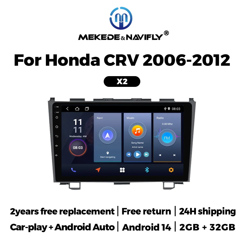 MEKEDE Autoradio Android 14 System for Honda CR-V 3 RE CRV 2007-2011 Carplay WIFI GPS Navigation Car Screen Stereo 2Din Rear Cam
