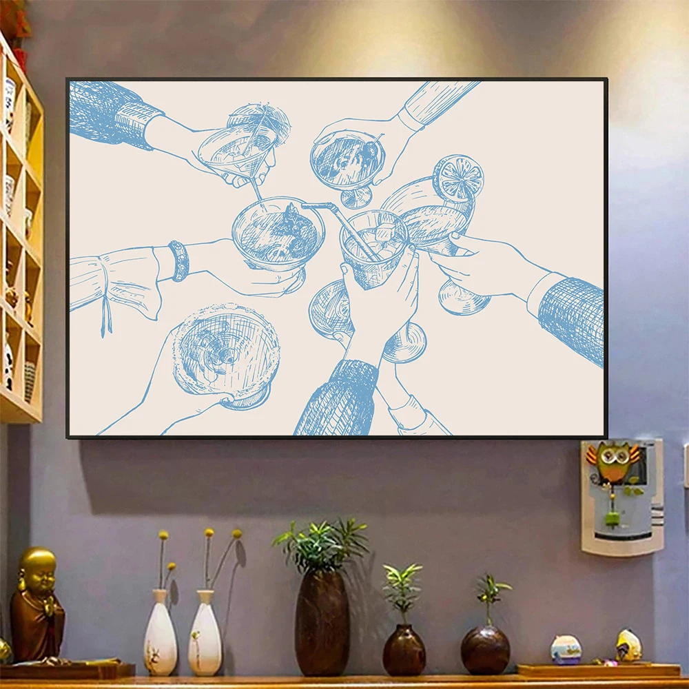 Wine Cocktail Cheers Drinking Poster Print Best Friends Party  Wall Art Pictures Canvas Painting Living Room Bedroom Home Decor