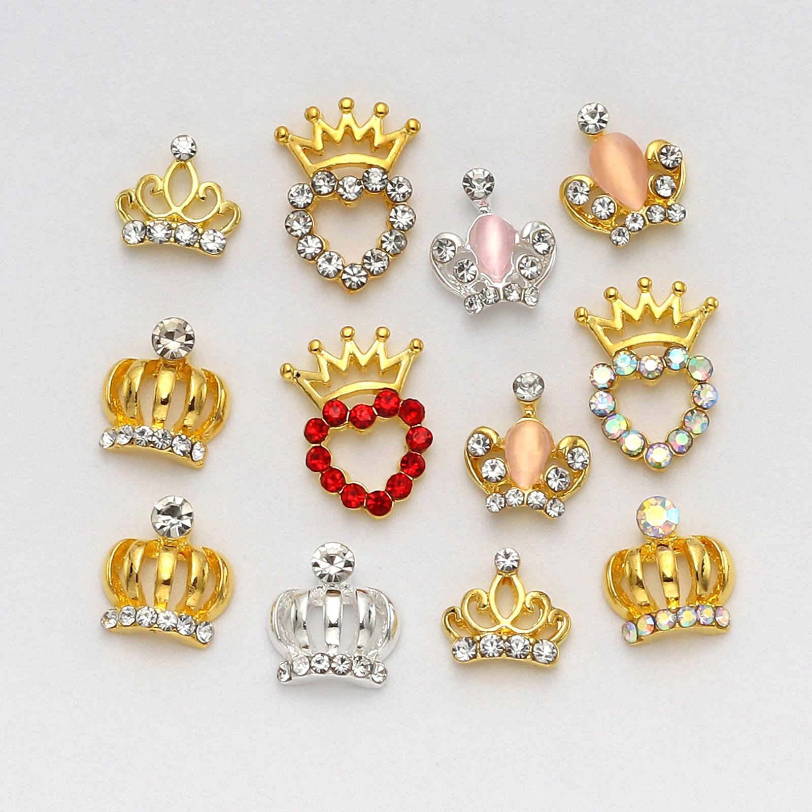 10 pcs/bag Gold and Silver Metal Crown Nail Charm Shiny Rhinestone Design Jewelry DIY Nail Art Accessories Manicure parts