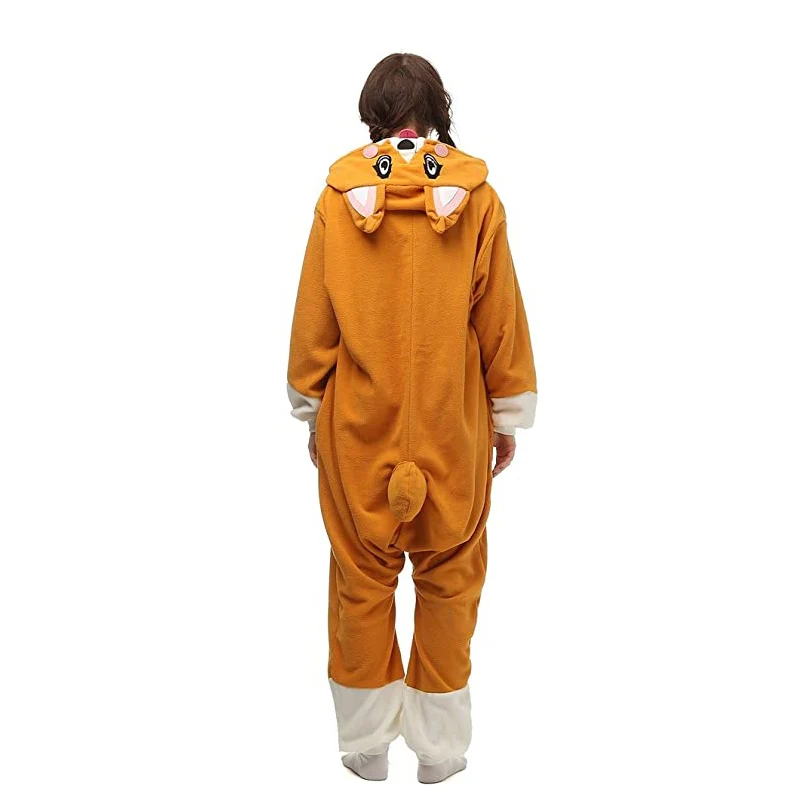 Adults Cute Big Eye Dog Women Cartoon One-Piece Pijama Suit Men Animal Onesie Fleece Couple Cosplay Pajama Raccoon Kigurumi