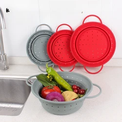 Silicone Drain Basket Folding Fruit and Vegetable Basket Round Fruit Basket Retractable Strainer Kitchen Tools
