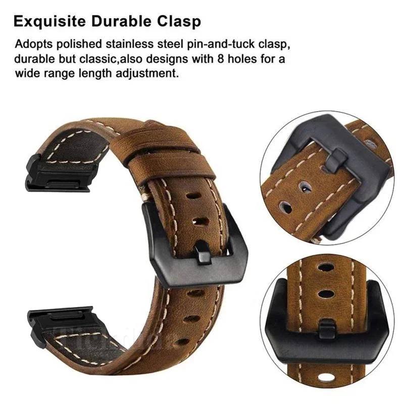 Quickfit 26mm 22mm Strap for Garmin Epix Pro 51mm 47mm Tactix 7 Pro Fenix 8 7 7X Enduro 3 Genuine Leather Watchband Accessories