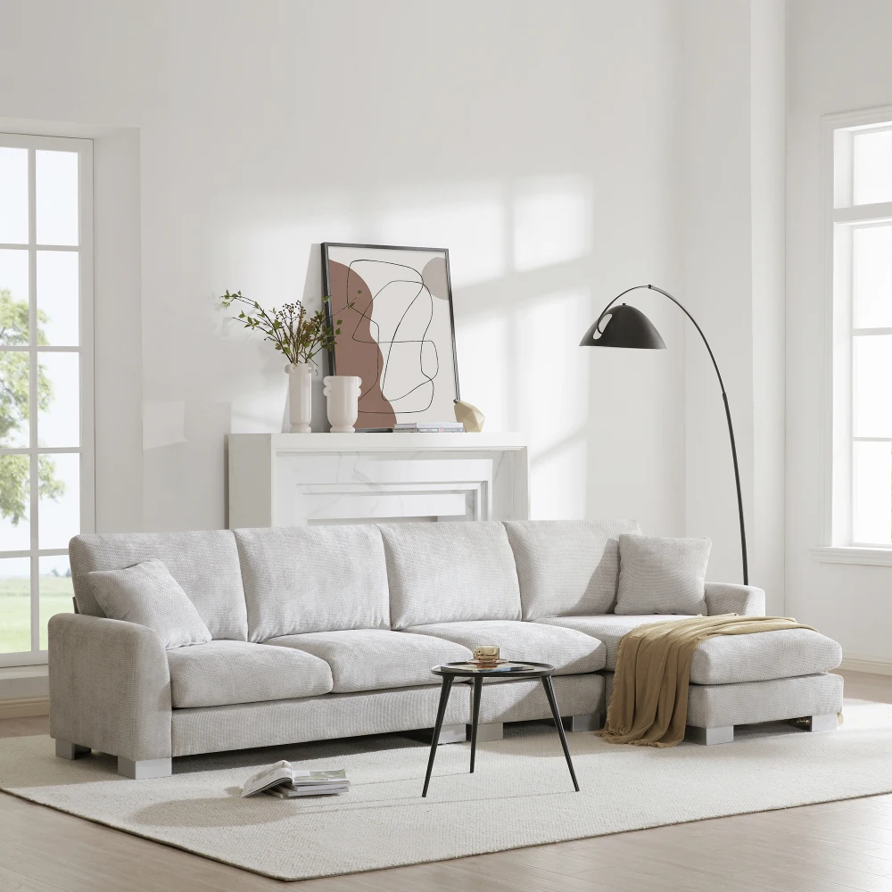 

119*55" Modern Oversized Sectional Sofa,L-shaped Luxury Couch Set with 2 Free pillows,5-seat Chenille Indoor Furniture with Chai