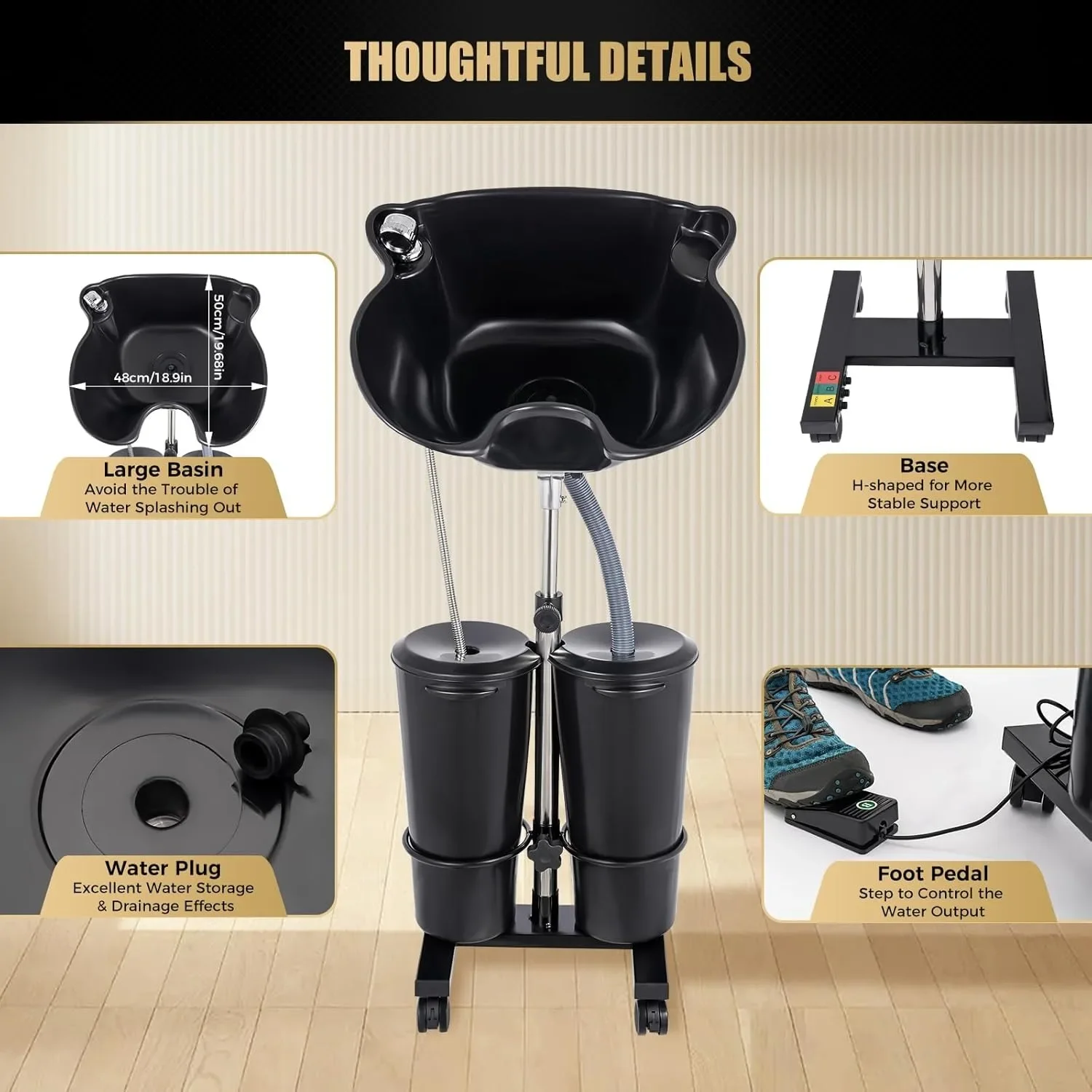 

Portable Deep Shampoo Basin with Electric Pump&2 Water Buckets, Hw/Drain Pipe, Shampoo Unit Hair Treatment Bowl for Home, Spa