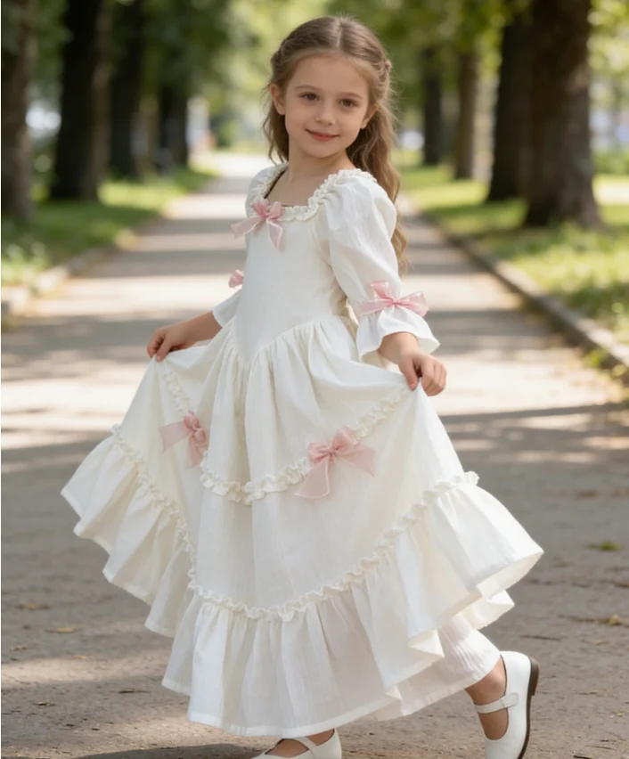 

Girls Skirt 2026 Spring New Childrens Clothes Girls Baby French Bow Palace Style Lace Up Dress Casual Simple All Match
