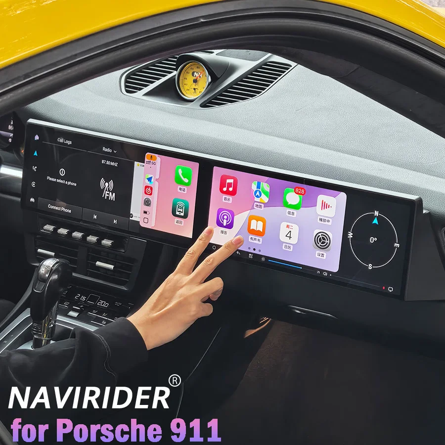 

12,3-дюймовый для Porsche Cayman 911 987 Boxster 997 991 2012-2023, автомобильный радиоприемник с двойным экраном, мультимедиа, Android 15 Navi, GPS, авто Carplay