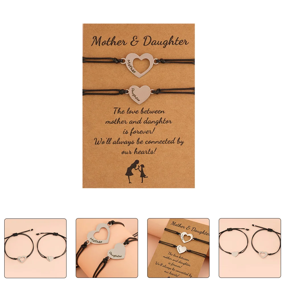 

Waxed Thread Heart Engraved Bracelet Stainless Steel Wrist Chain Simple Perfect Gift Mom Daughter Birthday Hand
