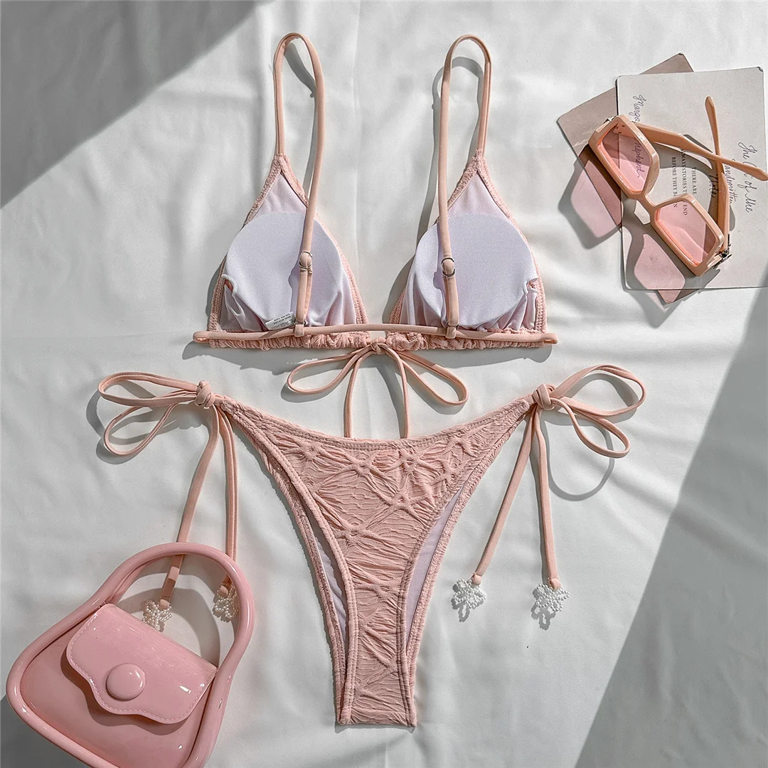 5 Farben, Neckholder-Bikini mit Falten, zweiteiliger Damen-Badeanzug, Badebekleidung für Damen, Badeanzug mit hohem Beinausschnitt, Badeanzug, Modell V7596 – Detail 12