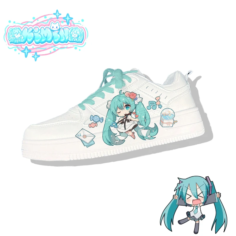 

Хацунэ Мику, милые повседневные кроссовки с героями мультфильмов, креативные кавайные кроссовки для мальчиков и девочек, пары, одинаковые осенние новые белые туфли для доски, подарок