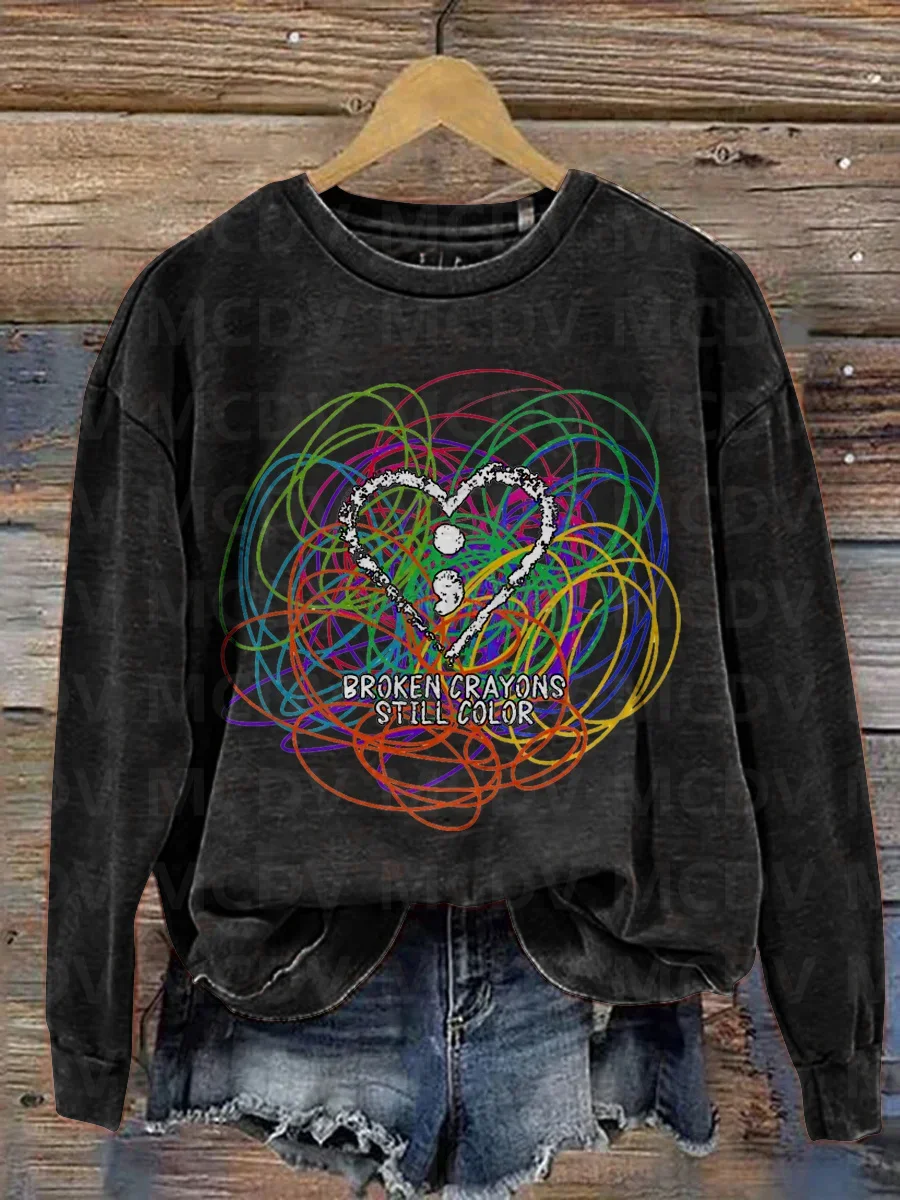 Broken Crayons Still Color Print Casual Sweatshirt 3D Printed Women Casual Pullover