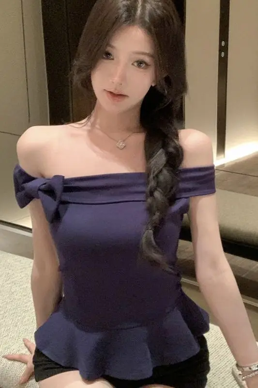 

Футболка Wind Spicy Girl на одно плечо с короткими рукавами, женский летний тонкий укороченный топ с бантом и рюшами