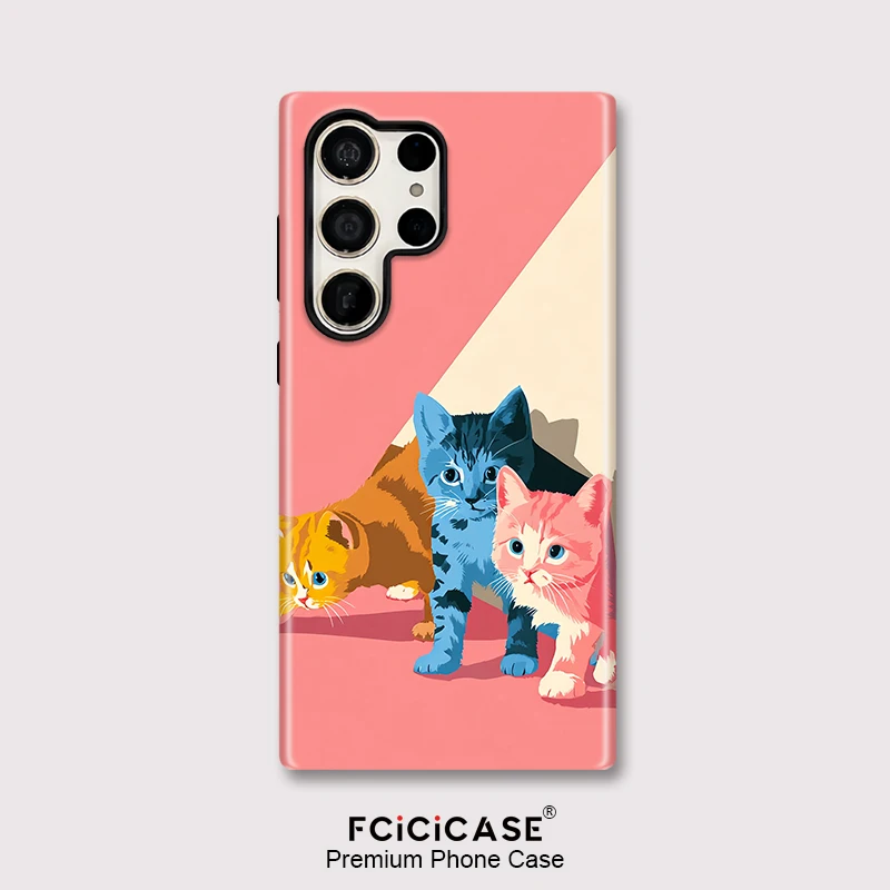 Fcicicase Phone Case For Samsung Galaxy S26 Edge A36 S24+ S23 Ultra A56 S25 Plus S20 FE A26 Cute Cats Pattern Shockproof Cover